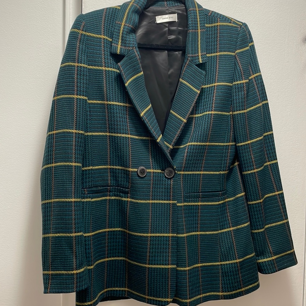 Anine Bing Madeleine Plaid Blazer in XS